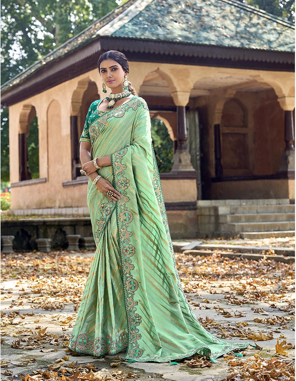 GREEN Banarasi Silk Saree for Women With Blouse SD29025