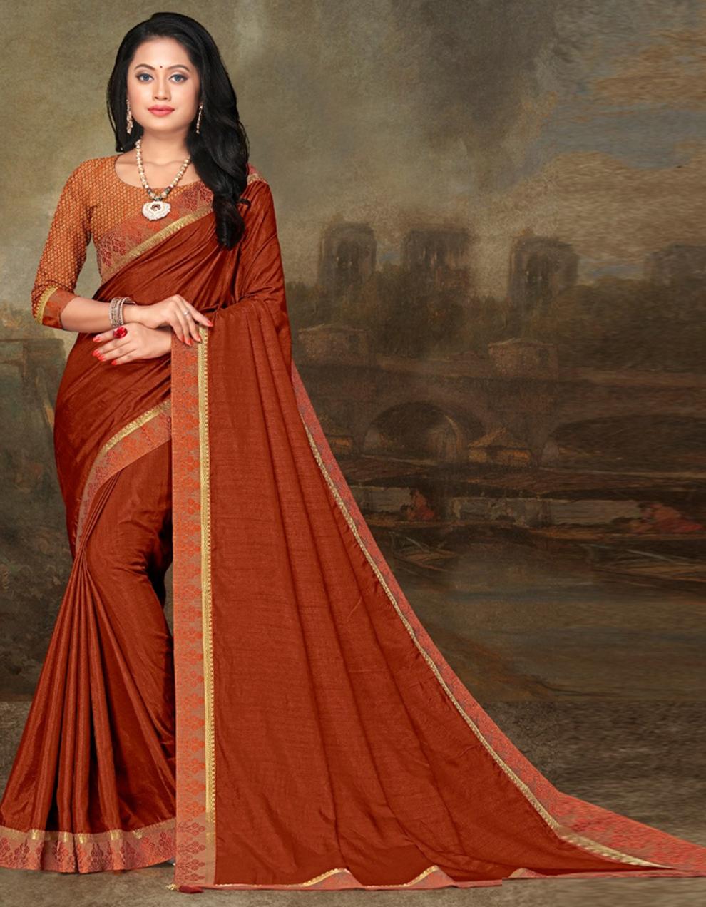 Orange Vichitra silk Saree With Blouse IW23626