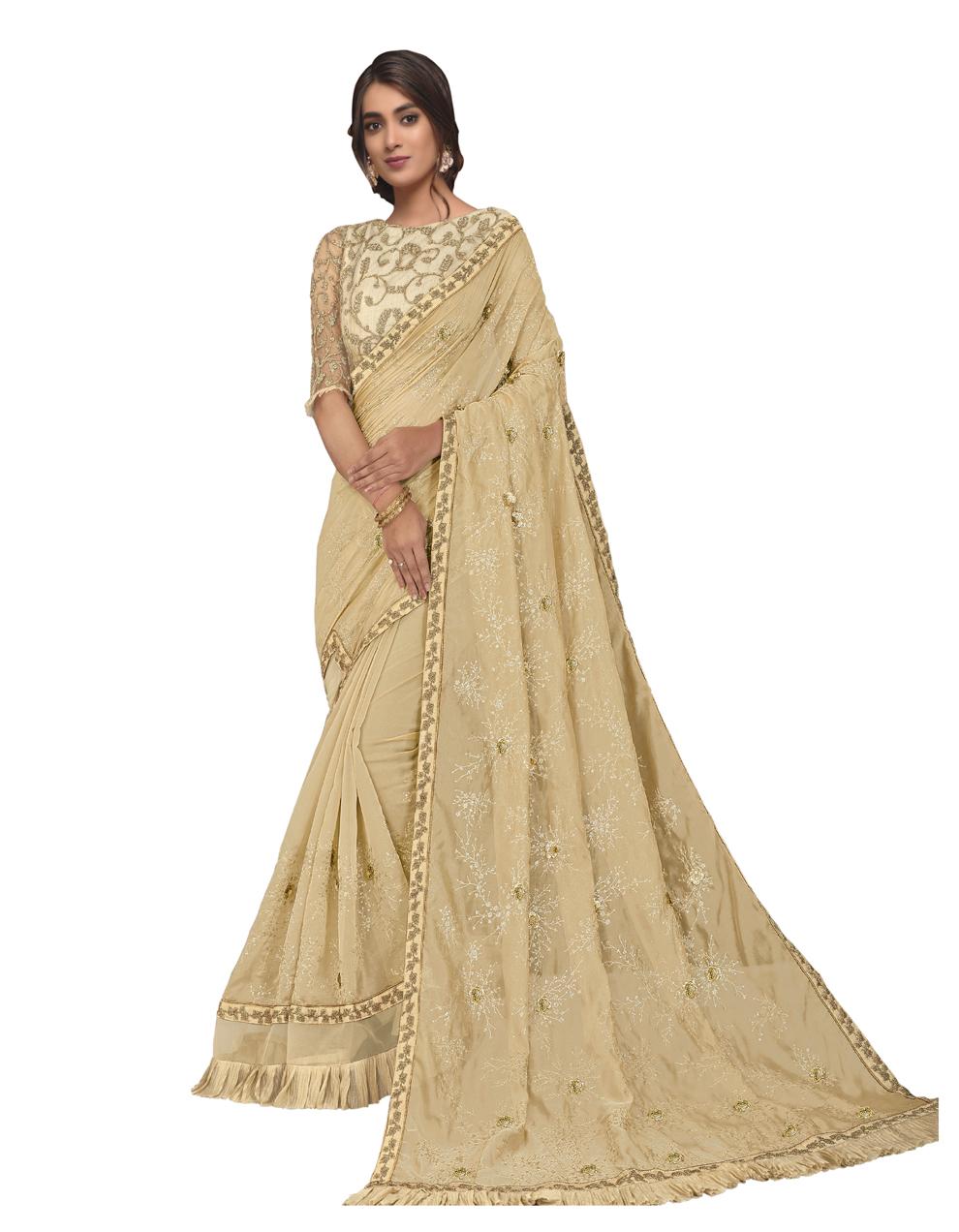 beige Tissue Saree With Blouse MH25081