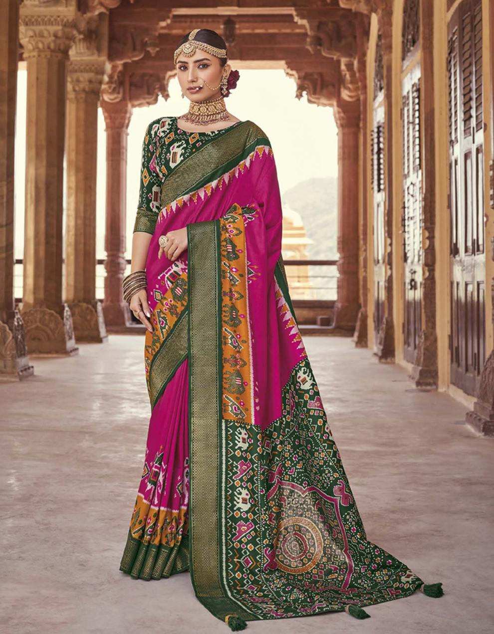 green PATOLA SILK Saree for Women With Blouse SD28765