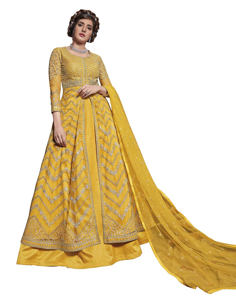 Yellow Net Anarkali Suit with Heavy Embroidery Work SAF8656