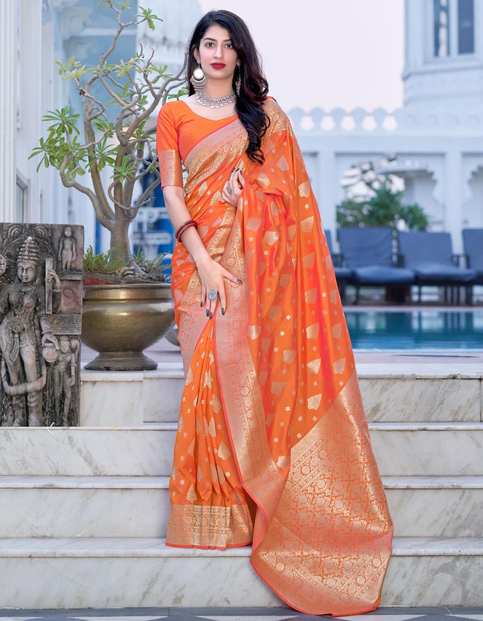 Orange Silk Saree With Blouse SD25451