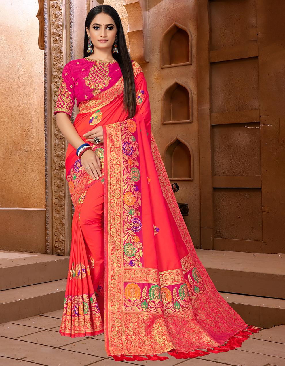 Multicolor Banarasi Silk Saree With Blouse SD23629