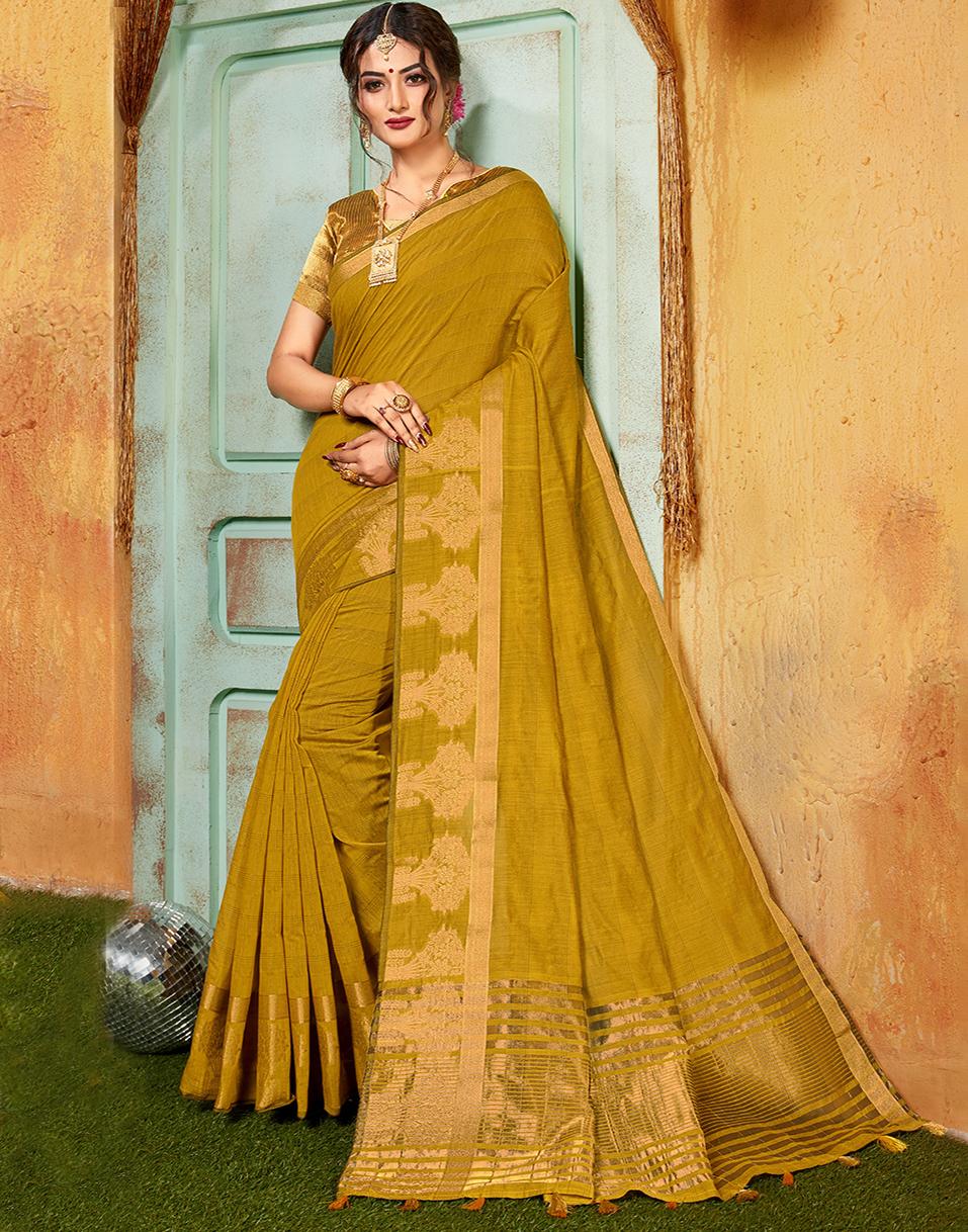 Yellow Chanderi Cotton Saree With Blouse MK25987
