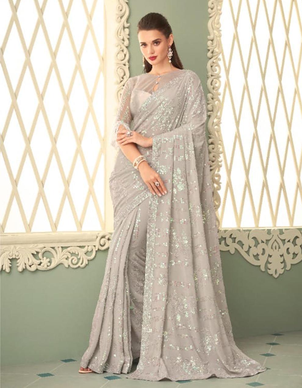 Silver Georgette Saree for Women With Blouse SD27934