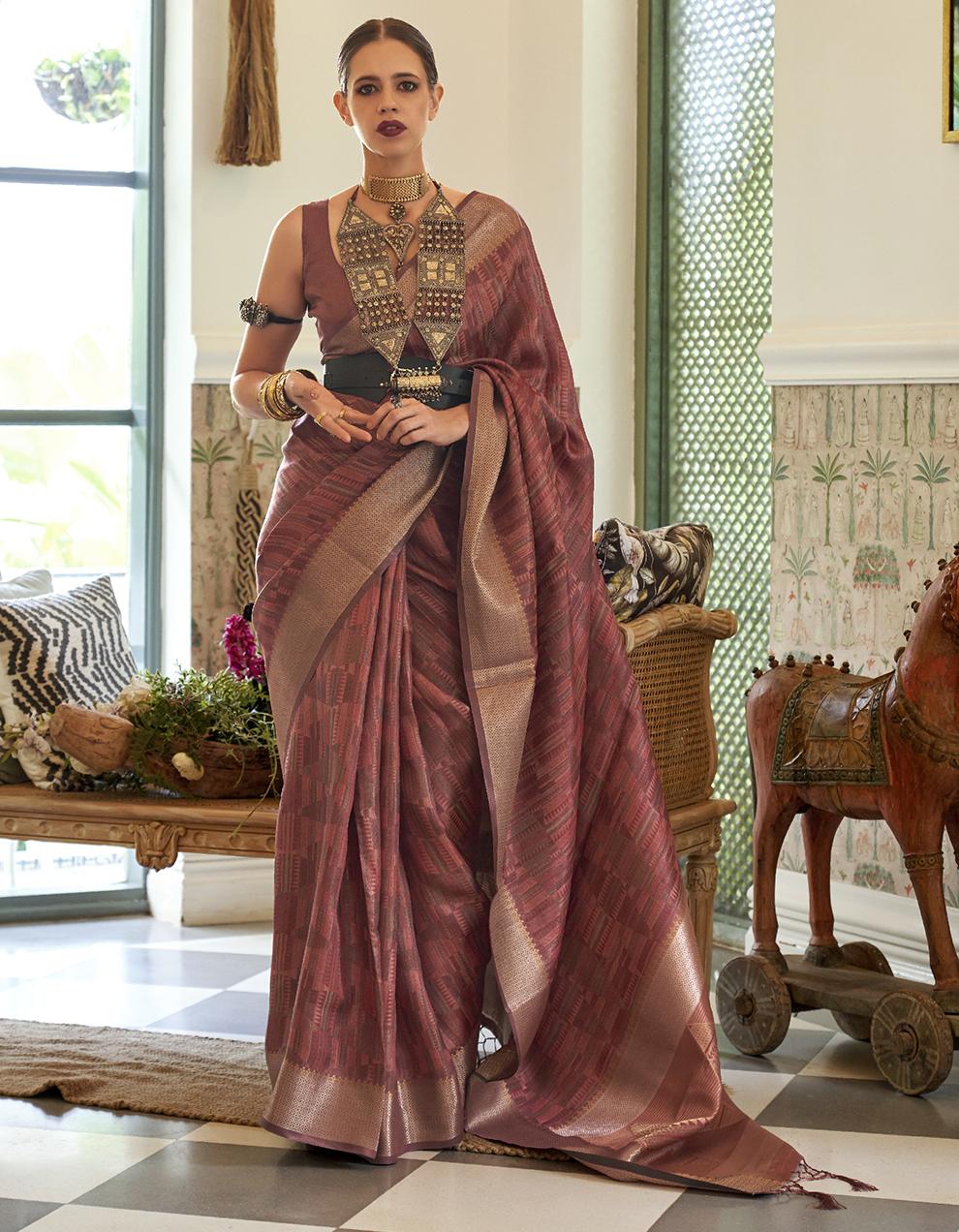 Brown Organza Saree for Women With Blouse SD27616