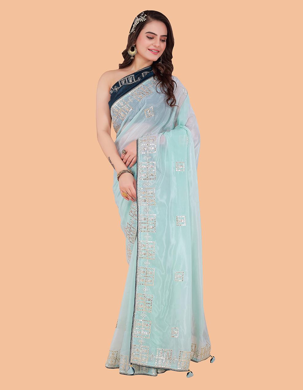 Blue Cotton Saree for Women With Blouse SD29116