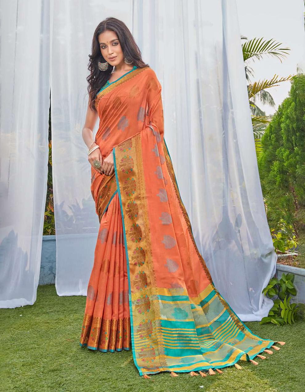 Multicolor Chanderi cotton Saree With Blouse MK25682