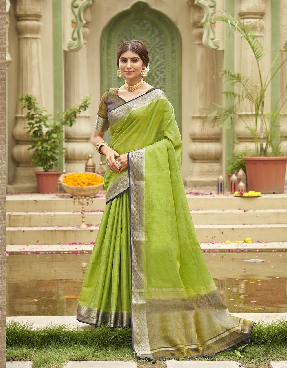 Green Tussar Silk Saree for Women With Blouse SD27323