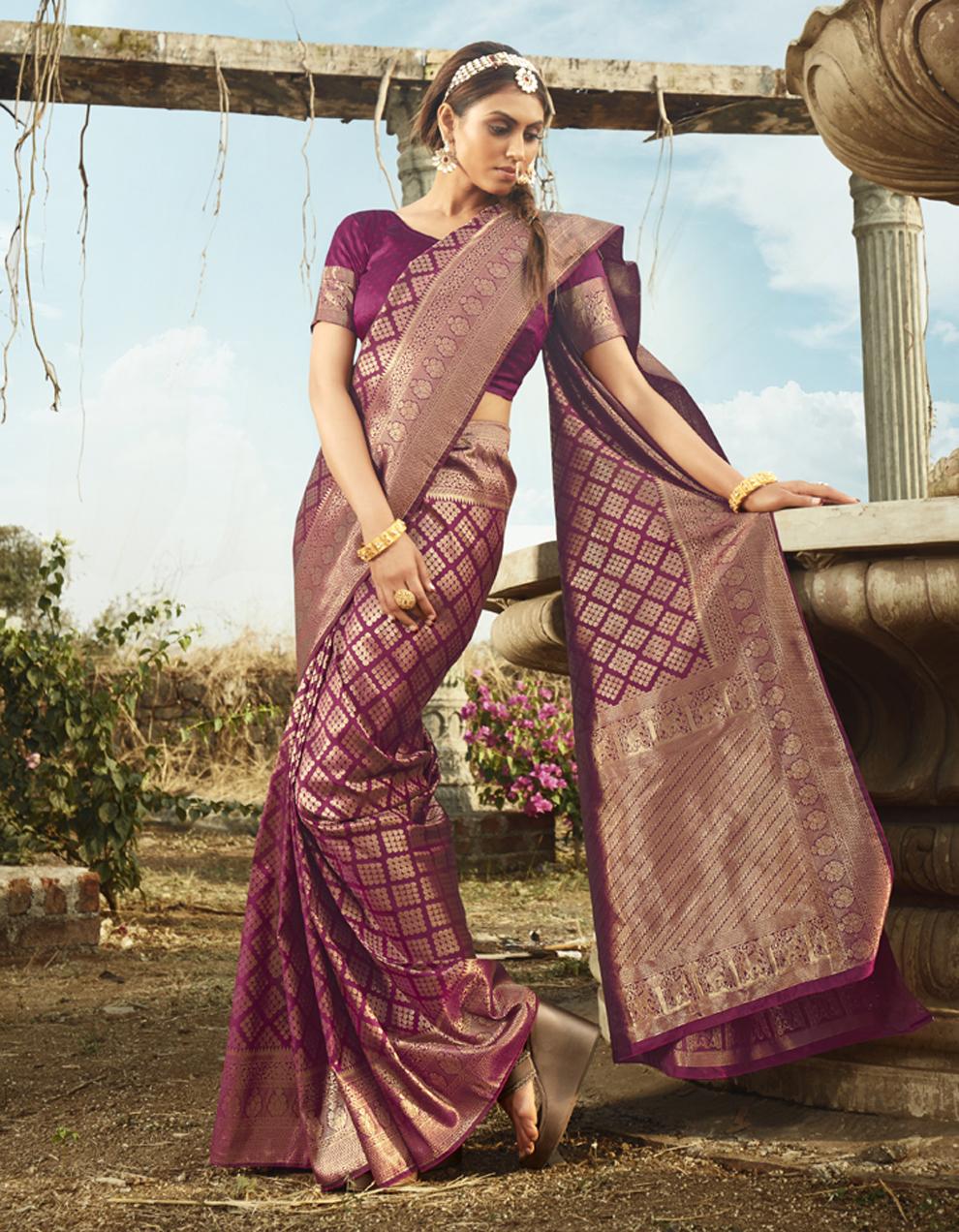 Purple Banarasi Silk Saree With Blouse SD25136