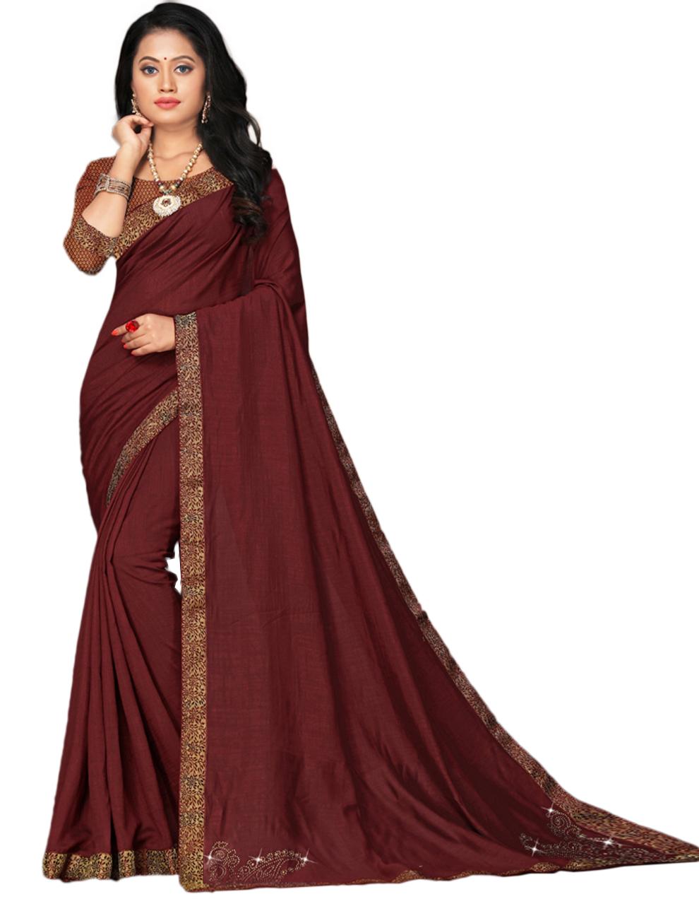 Maroon Vichitra silk Saree With Blouse IW24329