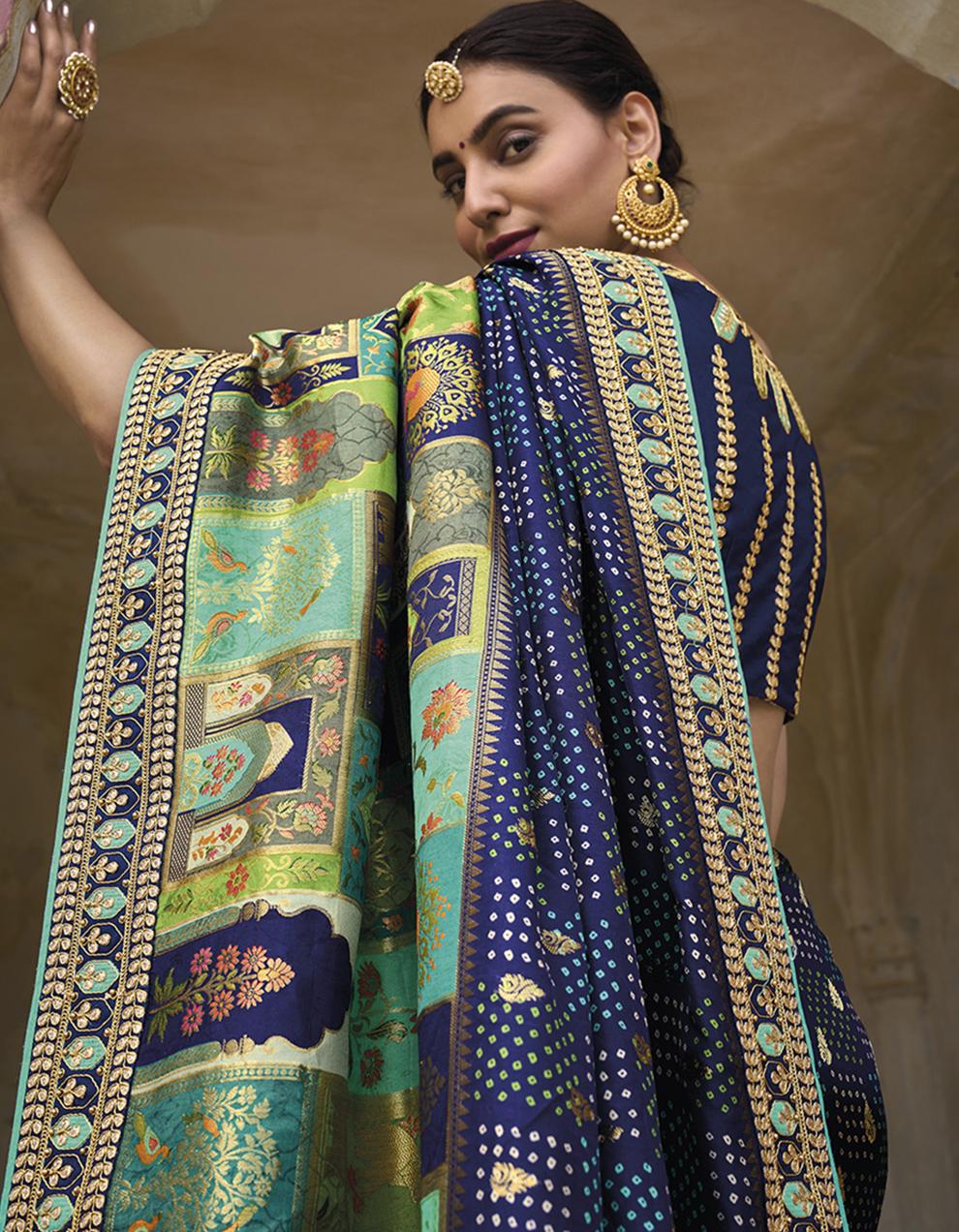 Navy Blue Pure Dola Viscose Saree for Women With Blouse SD27805