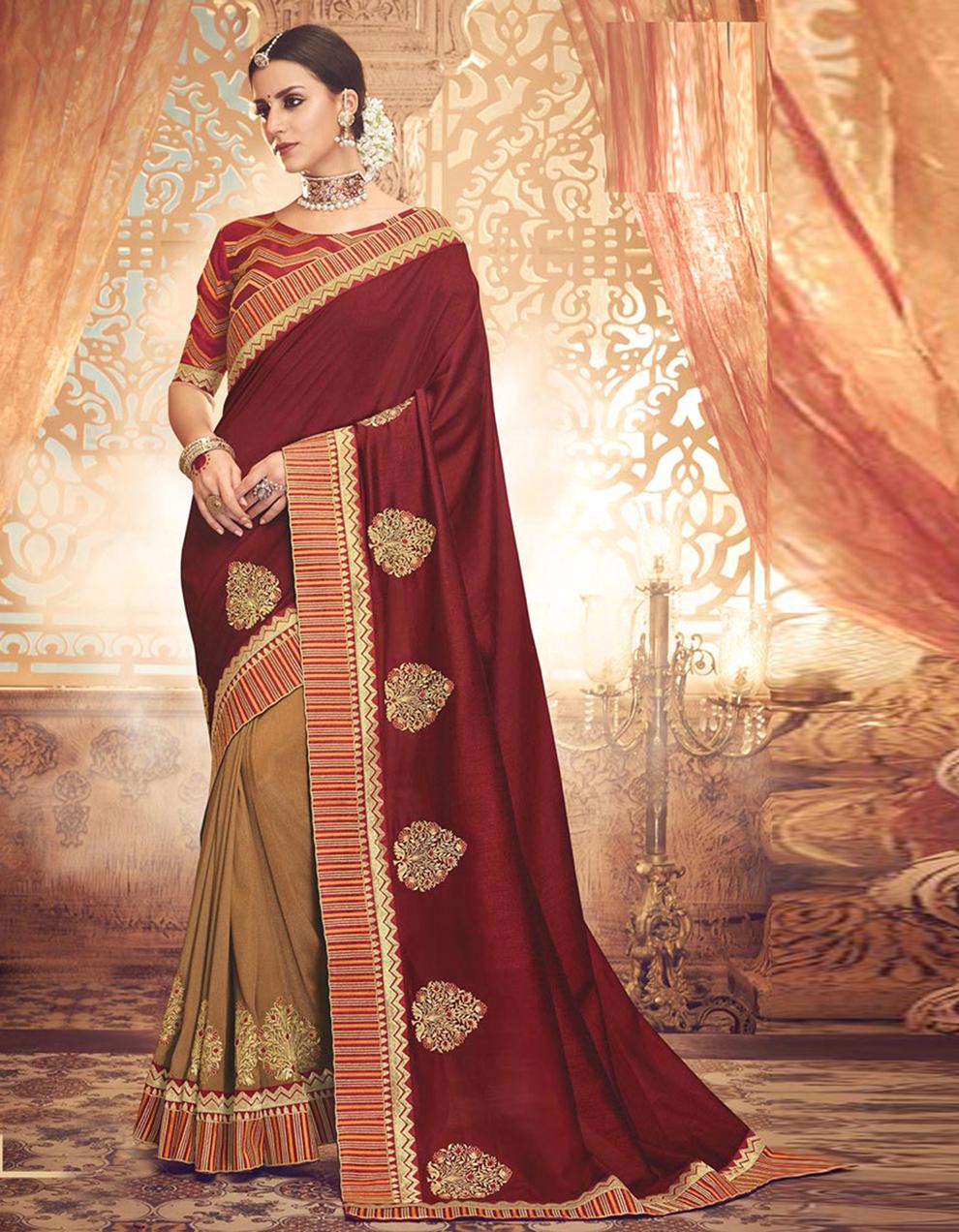 Brown And Maroon Silk Saree With Blouse SD20168