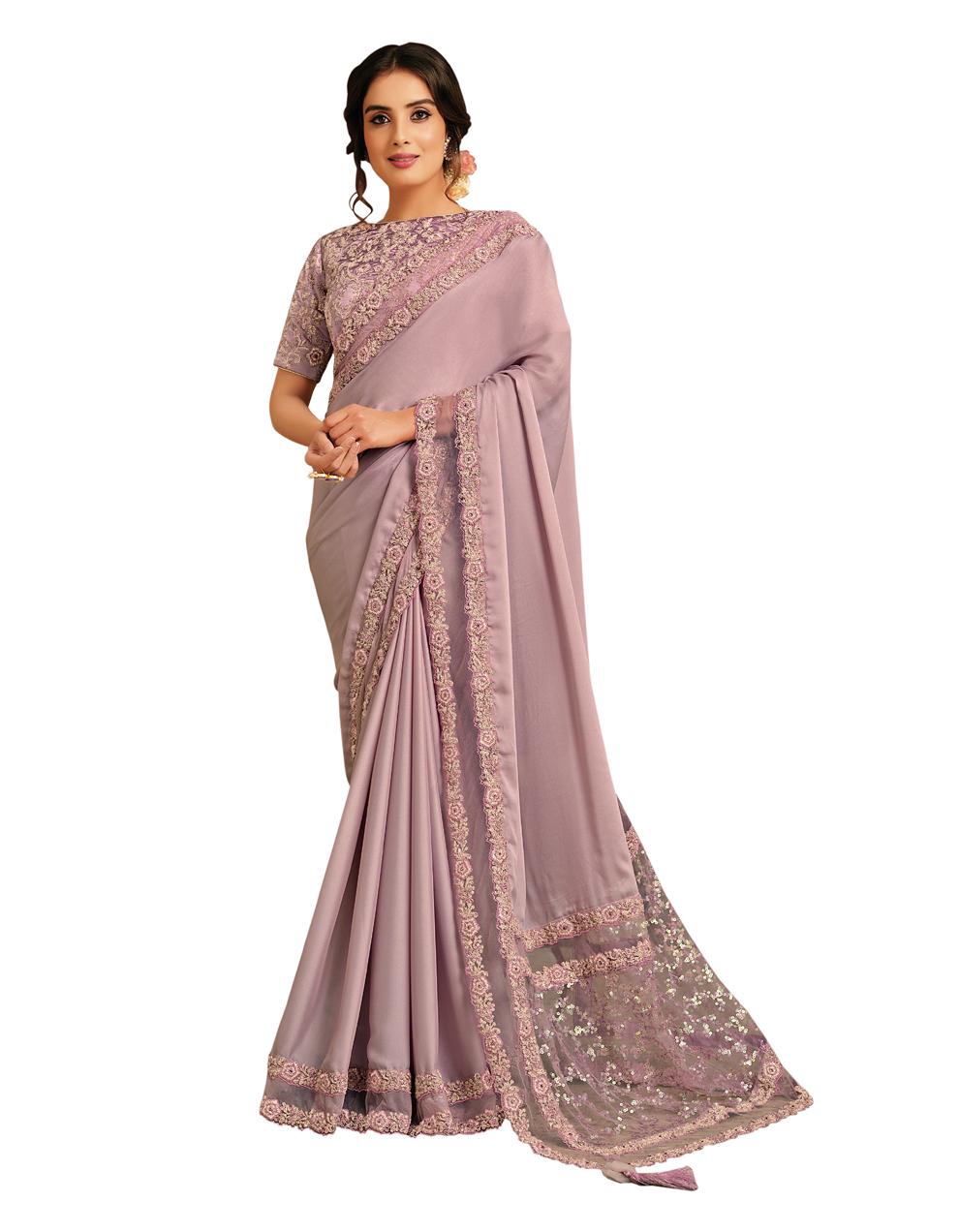 Onion Pink Silk georgette Saree With Blouse MH23978
