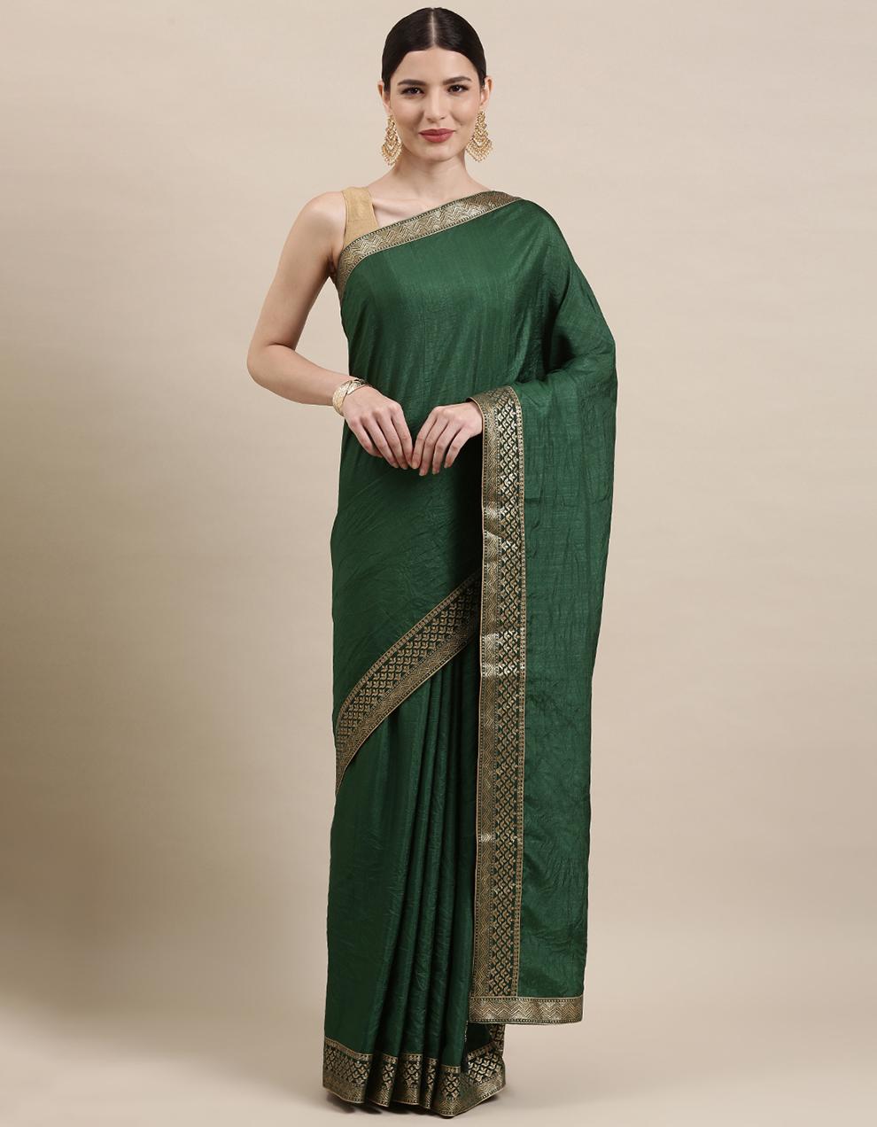 Green Vichitra Silk Saree With Blouse IW26549