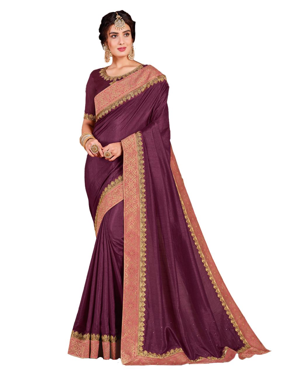 Burgundy Poly Silk Saree With Blouse IW24680
